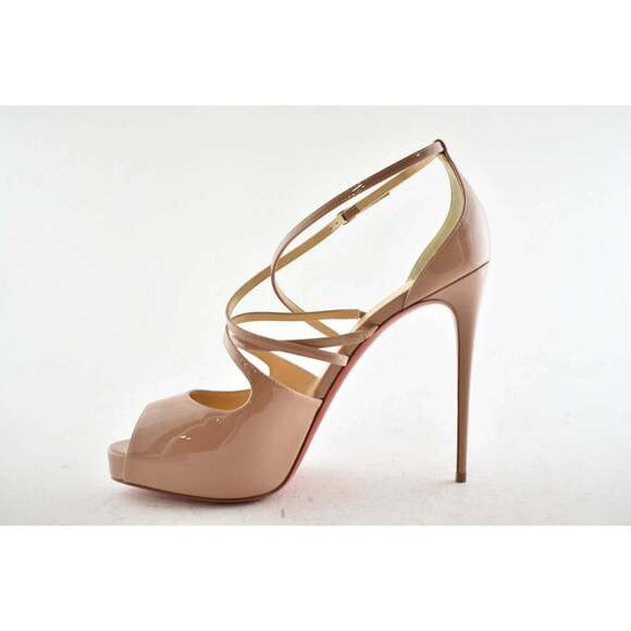 Christian Louboutin Holly Alta 120 Nude Patent Cross Strap Sandal Heel Pump 42 - Picture 9 of 12